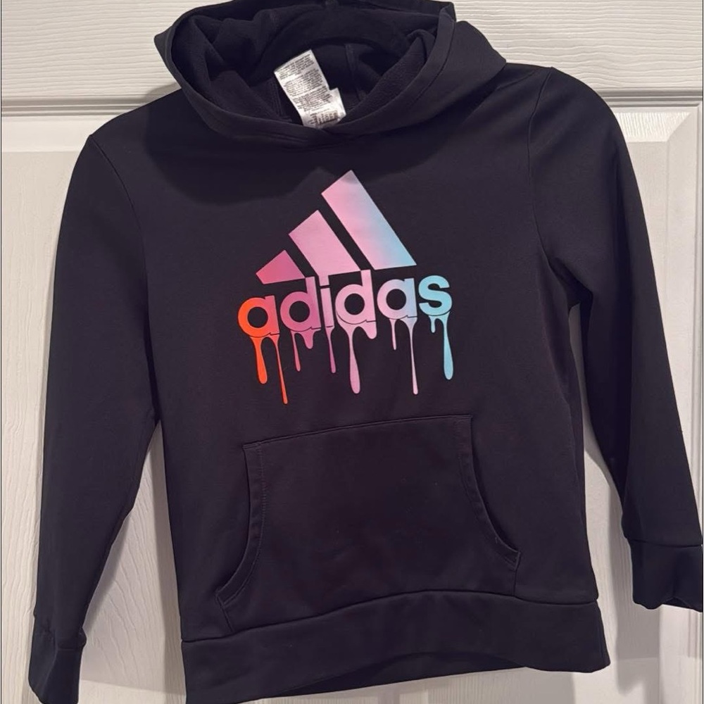 Adidas Kids Black Hoodie with Multicolor Logo